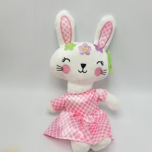 White Girl Bunny Rabbit Plush Pink Gingham Dress Happy Go Fluffy Walgreens 11"